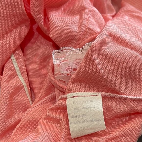 Vintage 70s Peach Nylon Lace Trim Teddy Lingerie Romper One-Piece Tie Front XS - Picture 6 of 7